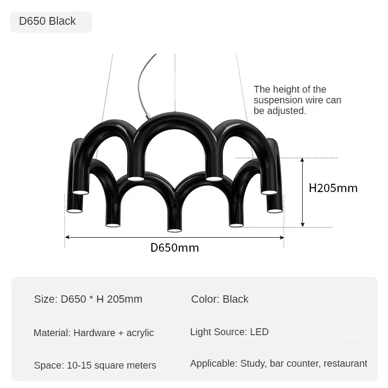Minimalist chandelier in industrial style for interior decoration - Black-D 65cm / Warm White