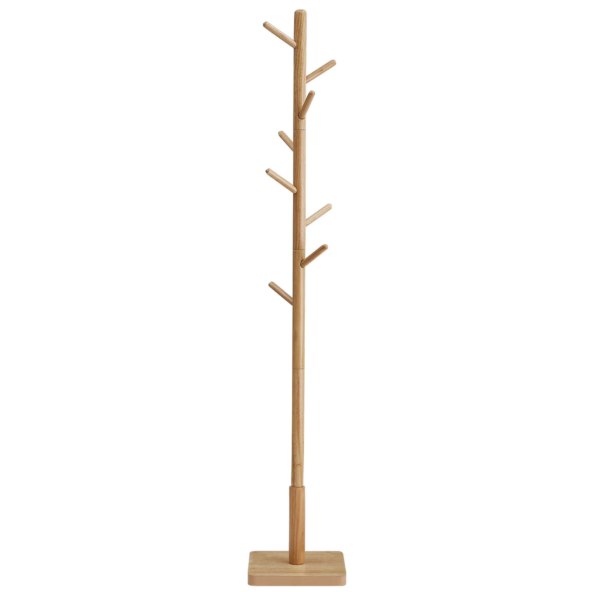 VASAGLE Coat Rack, Solid Wood Coat Stand, Free Standing Hall Coat Tree with 8 Hooks for Coats, Hats, Bags, Purses, for Entryway - Khaki