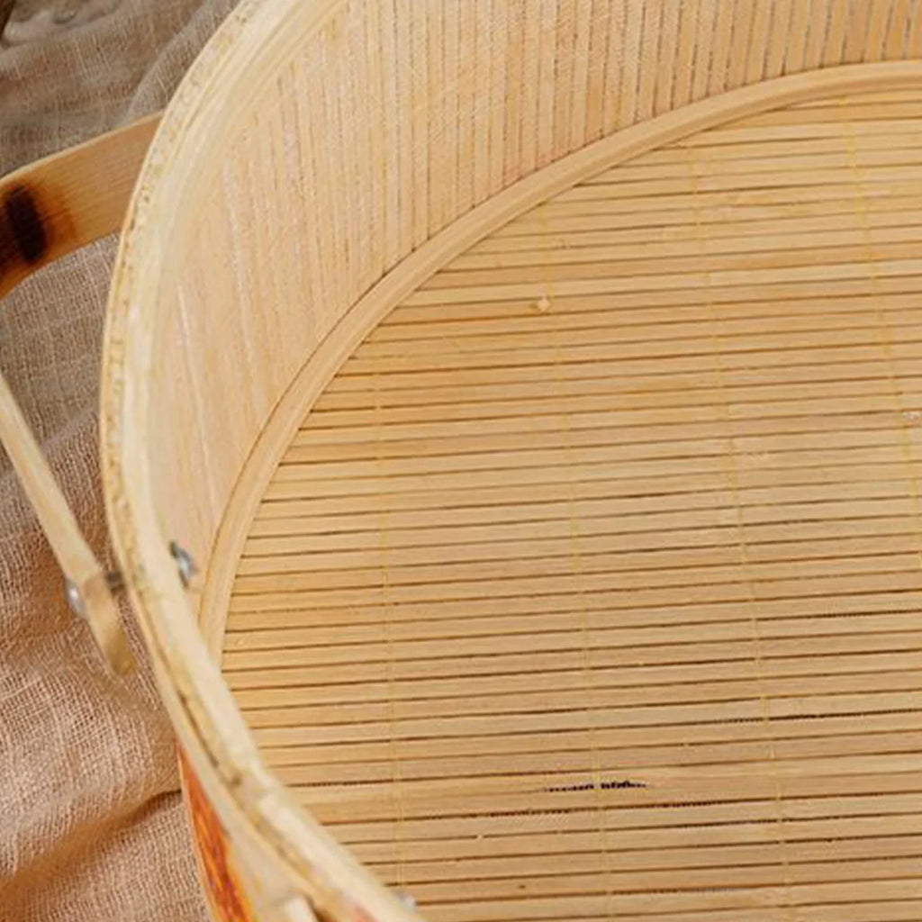 Handmade Woven Basket With Hollow Cover, 26x26x10cm Kitchen Bamboo Woven Tote Basket For New Year And Spring Festival - view 4