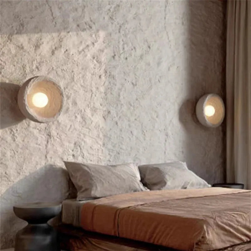 Japanese wall sconce in stone style wabi sabi interior decor - view 4