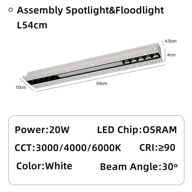 LED spot built-in magnetic modern linear lighting inside - 20W Assembly / 3000K Warm White / No Dimmable