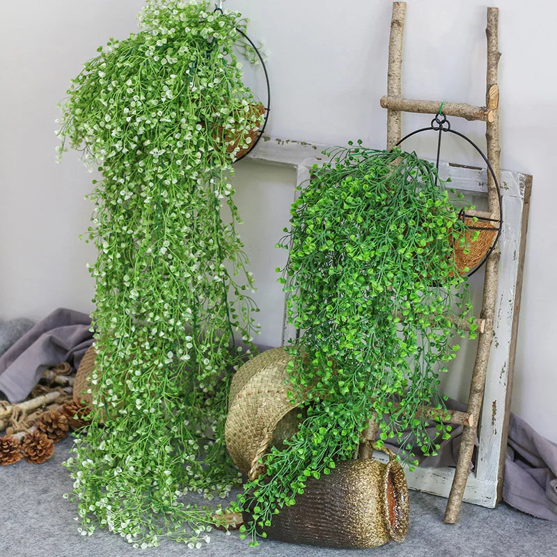Wall decoration in rattan with leaves and golden bell - view 3
