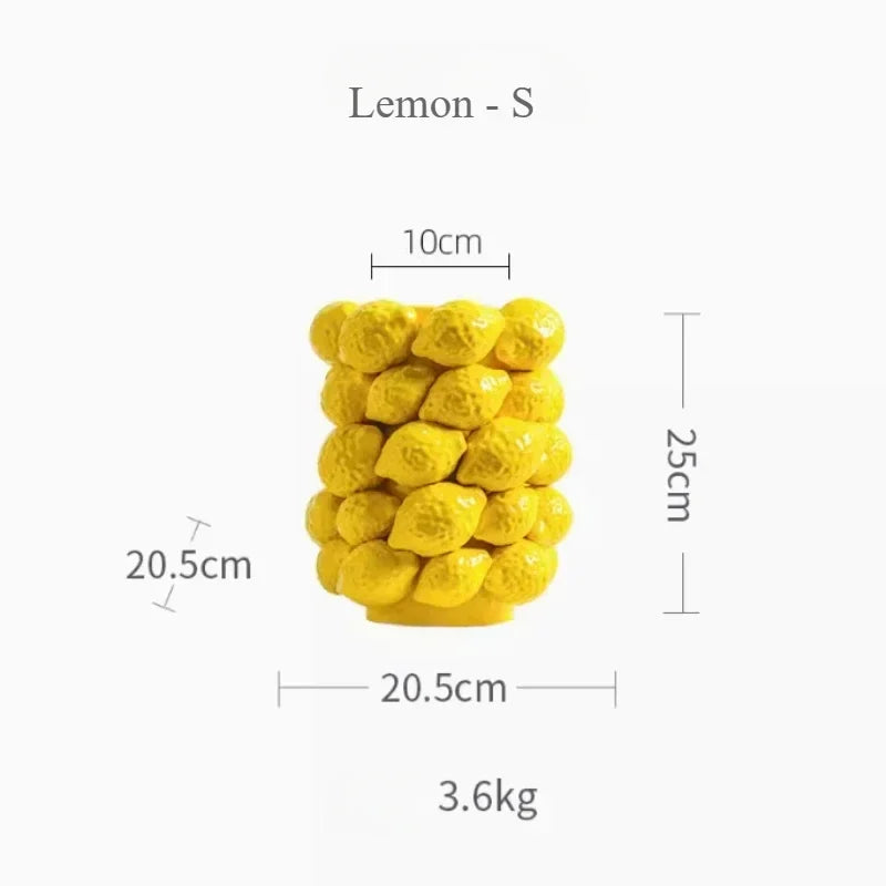 Ceramic Vase,Lemon Tomato Modern Simple Style Indoor Wedding Table Decoration,Creative Home Decorative Flower Arrangement - Lemon - S