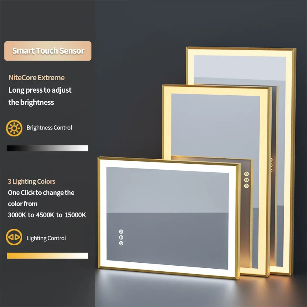 Illuminated mirror with golden frame and three-colored anti-fog led lights - view 5