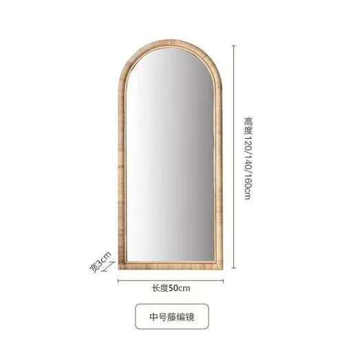 Full length mirror, floor mirror, girls' makeup, dressing, dressing, rattan net, Nordic fitting mirror, ins - R