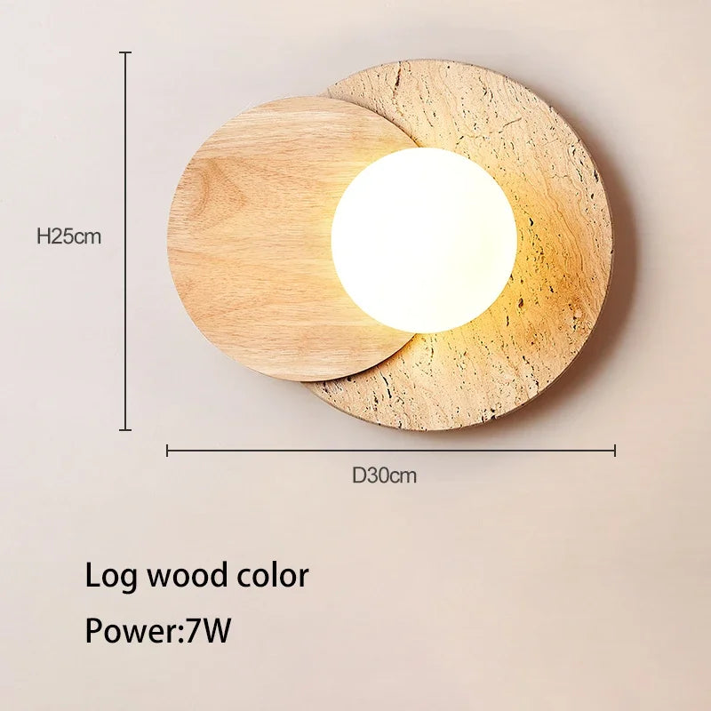 Nordic wall sconce with led stone and wood - Round Wood Color / 3000K
