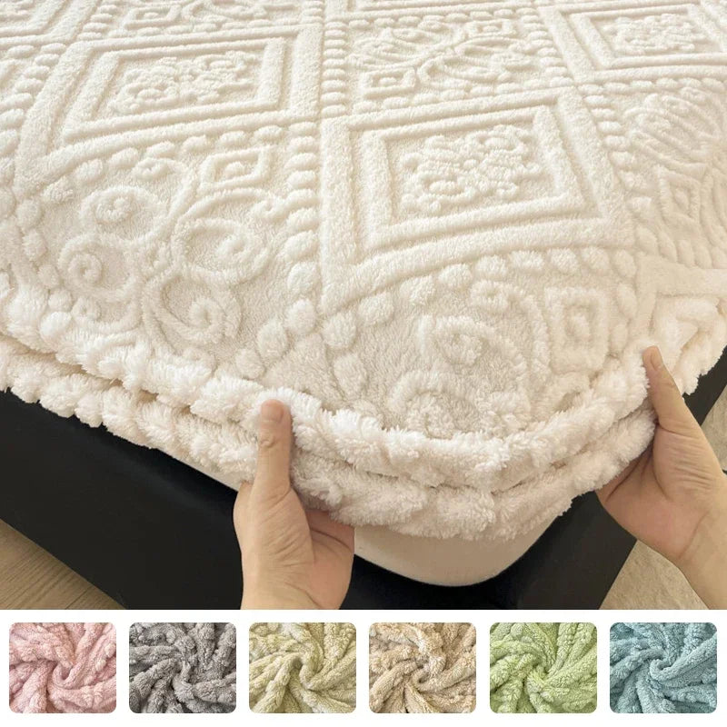 Plush Mattress Cover For Bed,stretch Soft Material Fitted Sheet, Keep Warm,dust Protector,machine Washable 90X200,180X200