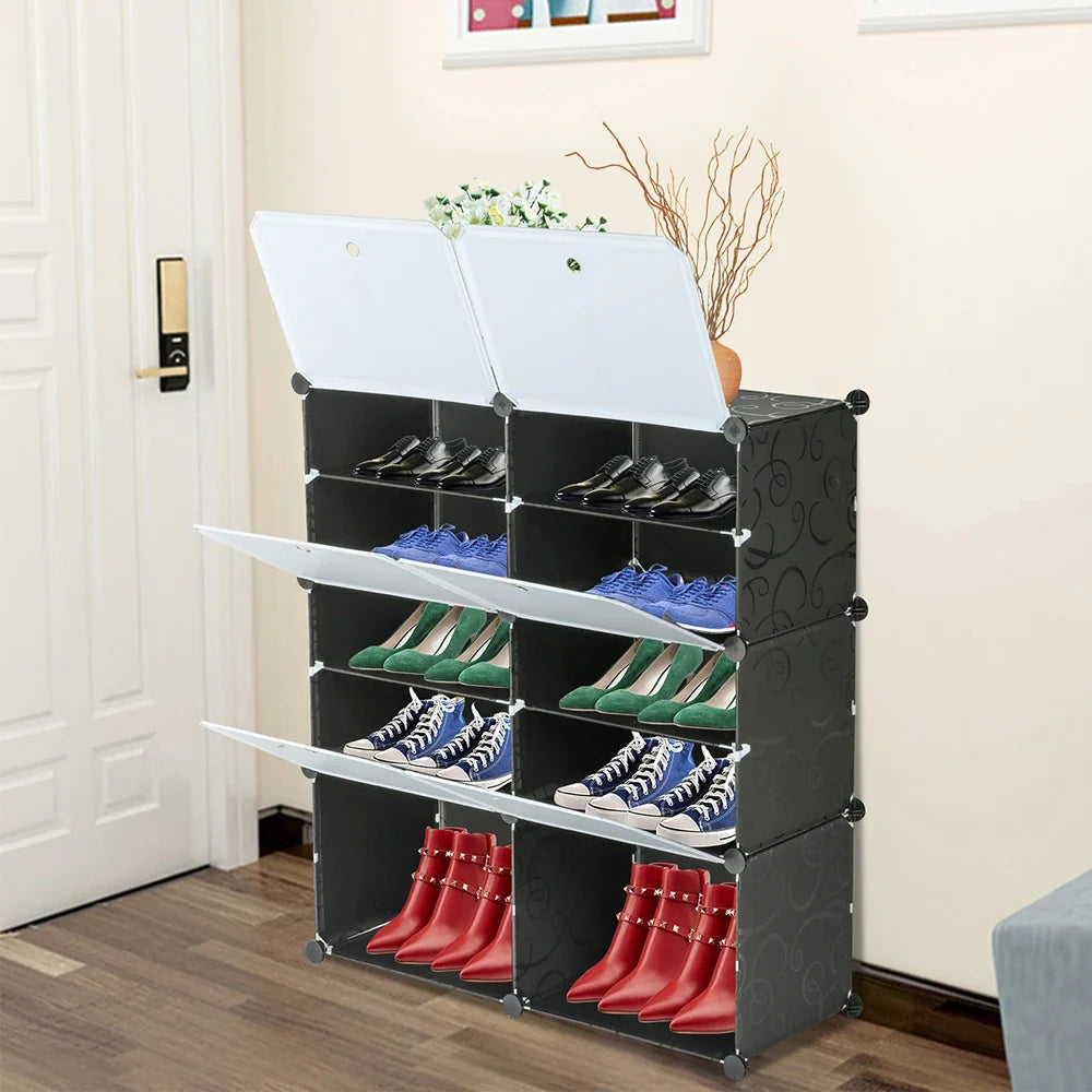 Foldable shoe organizer with transparent lid and compartments - view 4