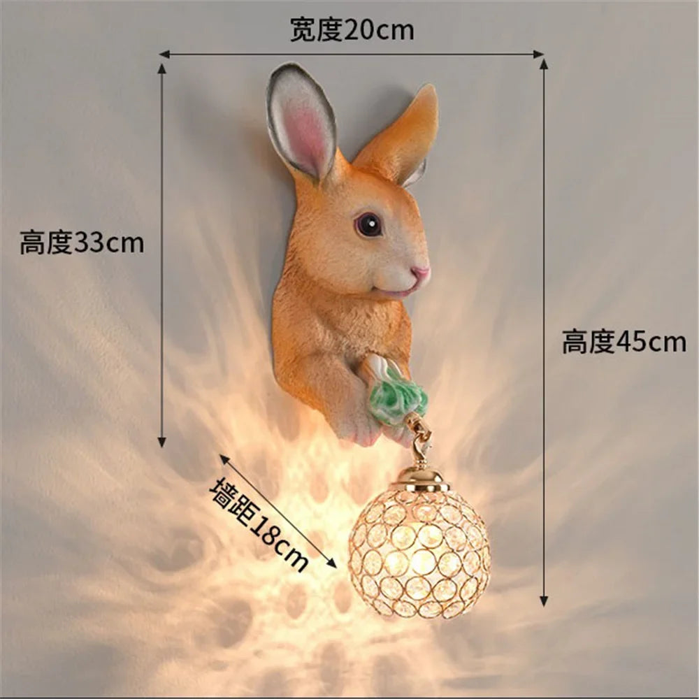 Rabbit wall sconce in creative pastoral resin for home decoration - B