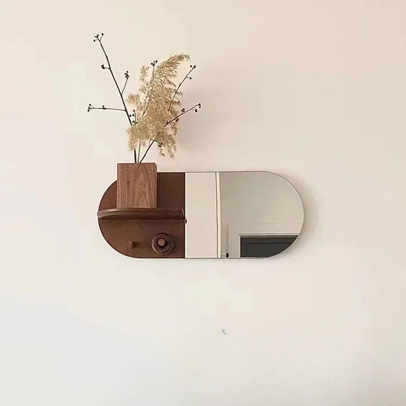 Oval wooden wall mirror creative and multifunctional design - view 2