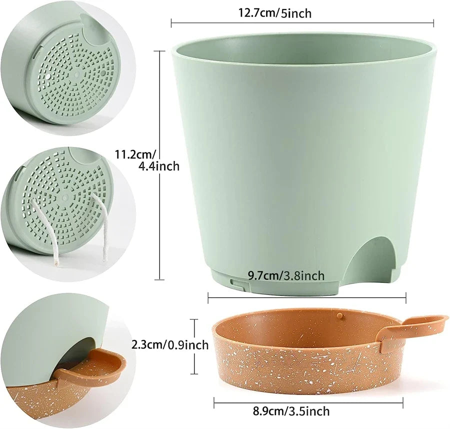 5-Pack 5-Inch Self-Watering Planters with Wick Rope System - view 3