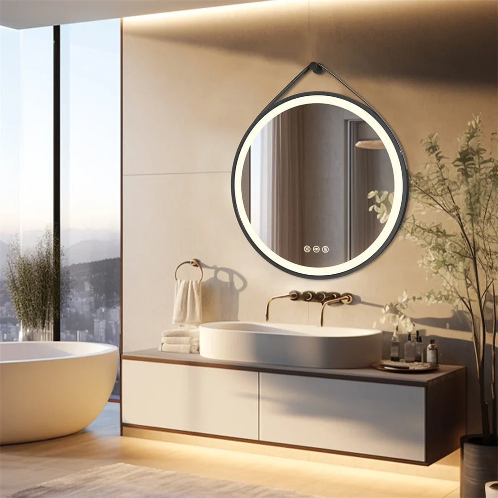 Round mirror with touch sensor and led lights - view 3