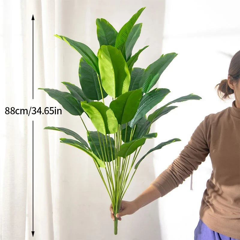 Large tropical palm with banana leaves and plastic strelizia - 88cm 24 feuilles