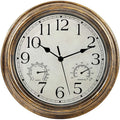 12inch Wall Clock,Retro Waterproof Clock with Displays Thermometer&Hygrometer,Noise-Free Clock for Indoor/Outdoor - WHITE