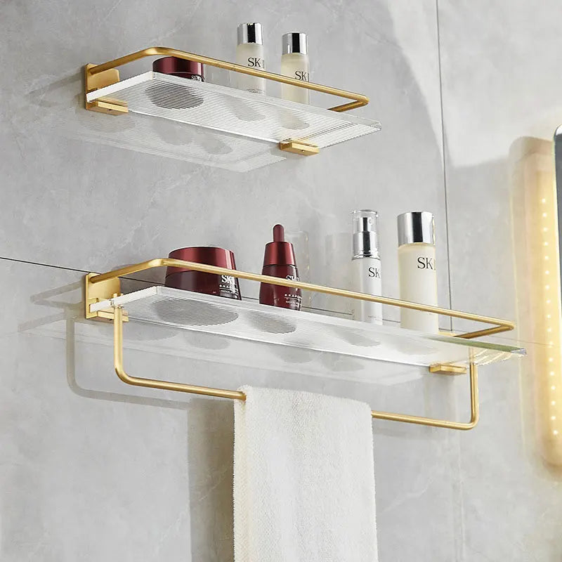 DOOKOLE Bathroom Floating Shelves Gold, Wall Mounted Storage Shelves with Towel Bar for Bathroom, Kitchen, Bedroom - view 2