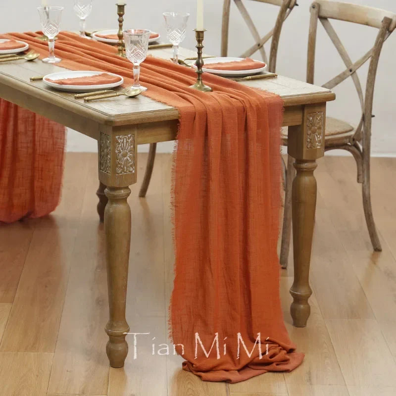 Vintage style cotton gauze wedding table runner - Orangered / 40x200cm