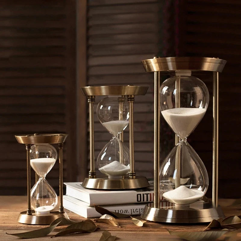 Retro metal and brass hourglass for decoration and timer
