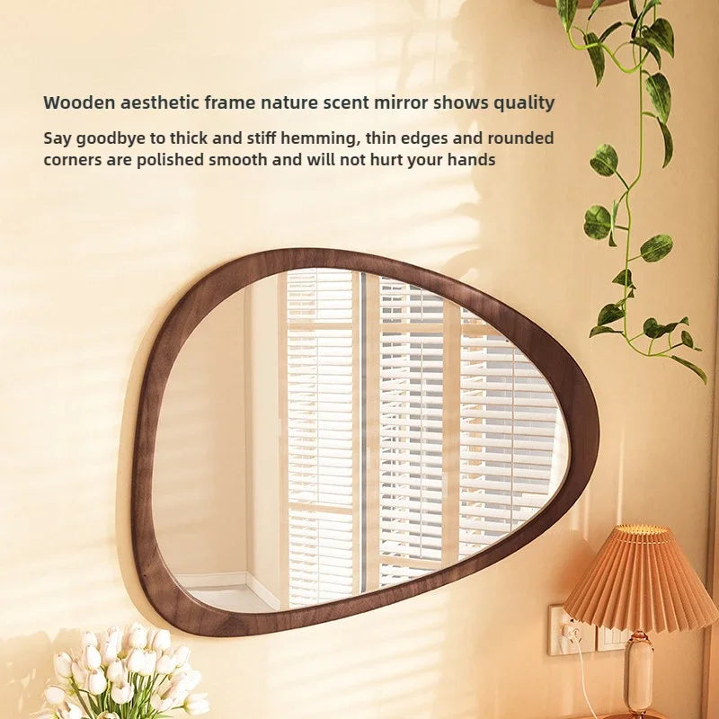 Middle century wooden wall mirror trend HD reflective - view 3