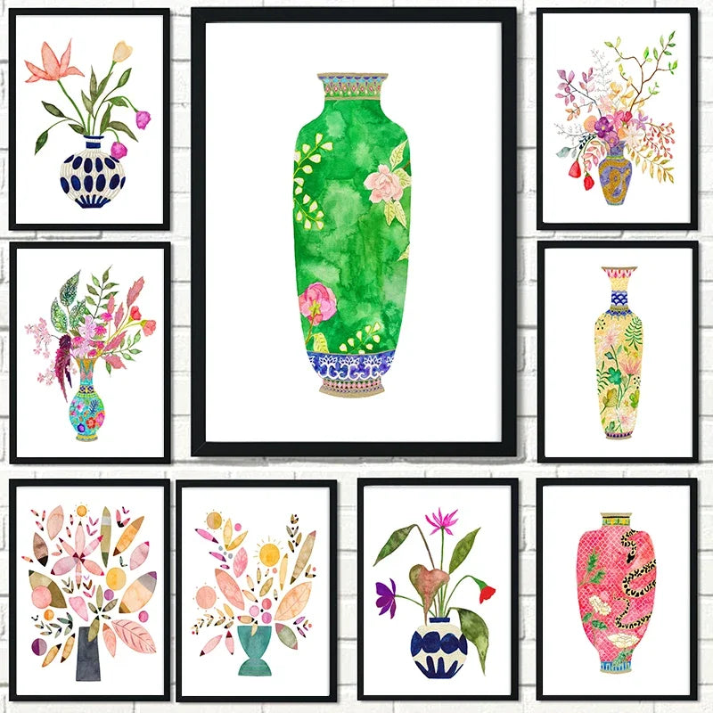 Watercolor flower vase modern wall art decorative print - view 2