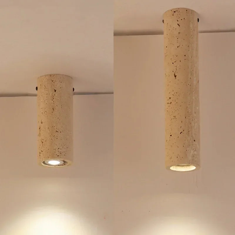 Light yellow travertine cylindrical ceiling lamp with surface mounting - view 3