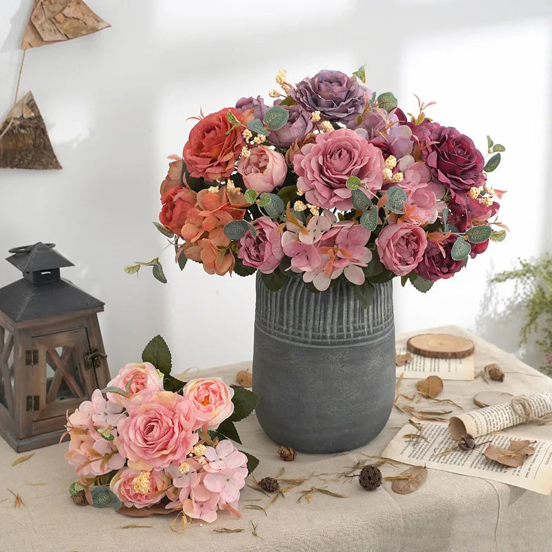 Bouquet of vintage peonies and hortensias for wedding decoration - view 2