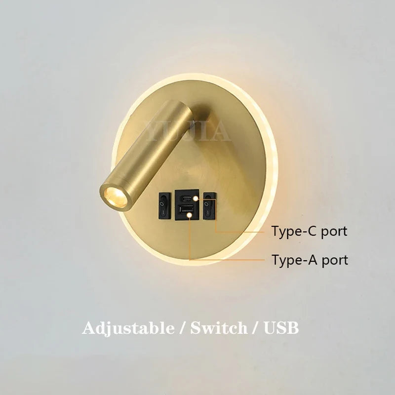 Modern wall sconce with usb ports and adjustable reading lamps