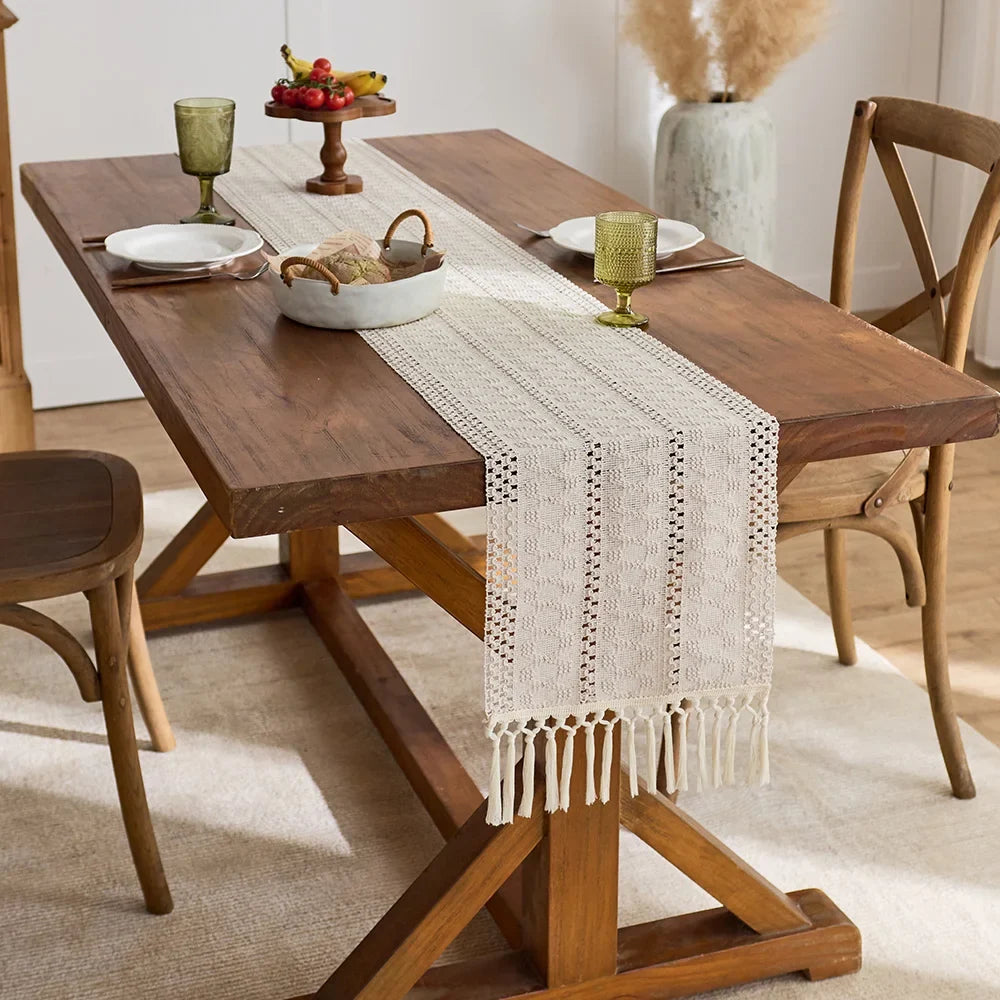 Refined Bohemian Woven Table Runner with Pom-Poms - view 6