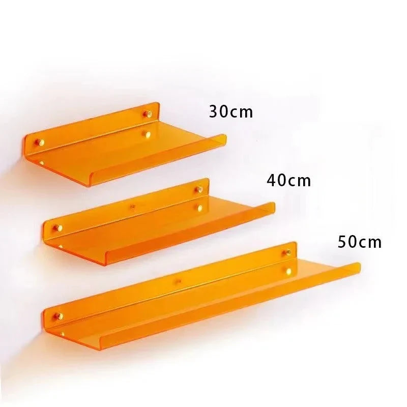 Acrylic Floating Wall Shelf Organizer for Living Room Decor - orange 3 pieces / Sticker Install