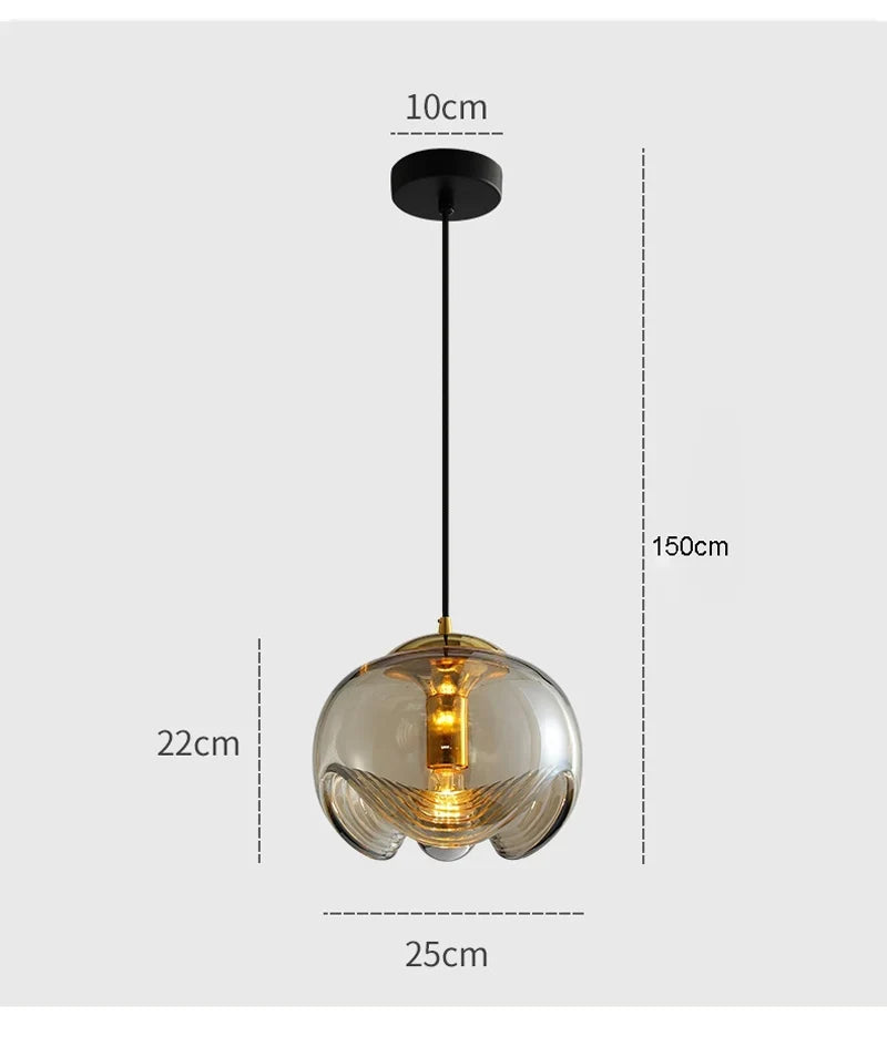 Round pendant light in glass for restaurant bar and kitchen - Amber Color / Warm White