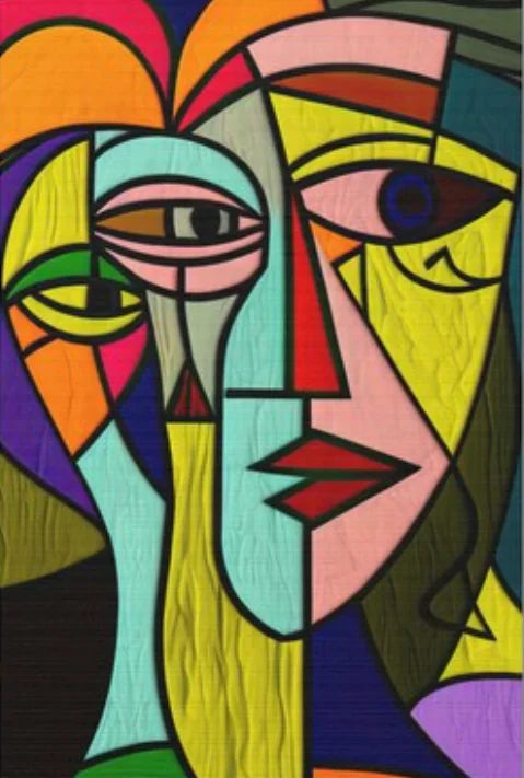Abstract Cubist Picasso-Style Head Painting, Up to 39.5 x 59 in