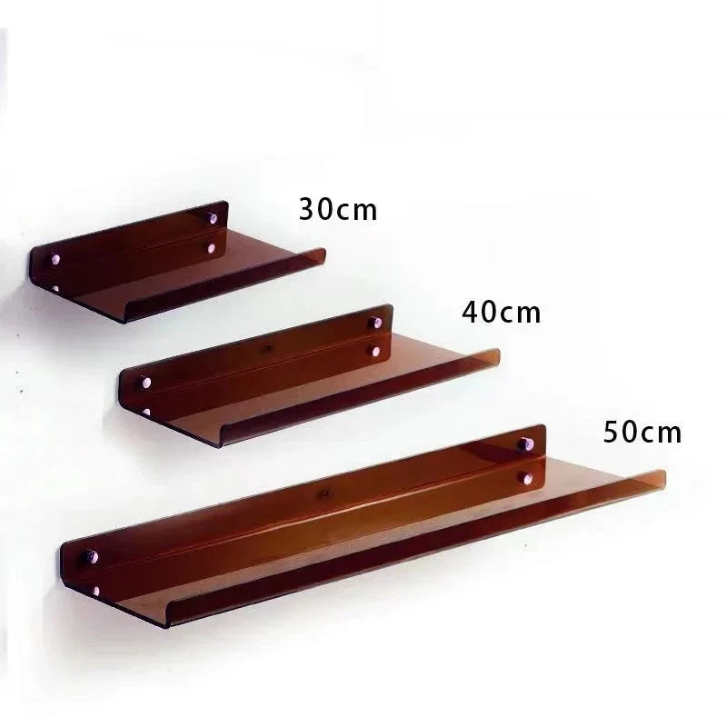 Acrylic Floating Wall Shelf Organizer for Living Room Decor - brown 3 pieces / Sticker Install