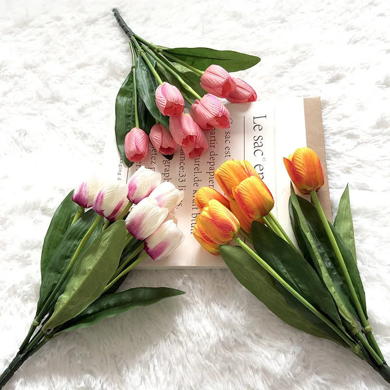 Bouquet of artificial tulips for wedding and interior decoration
