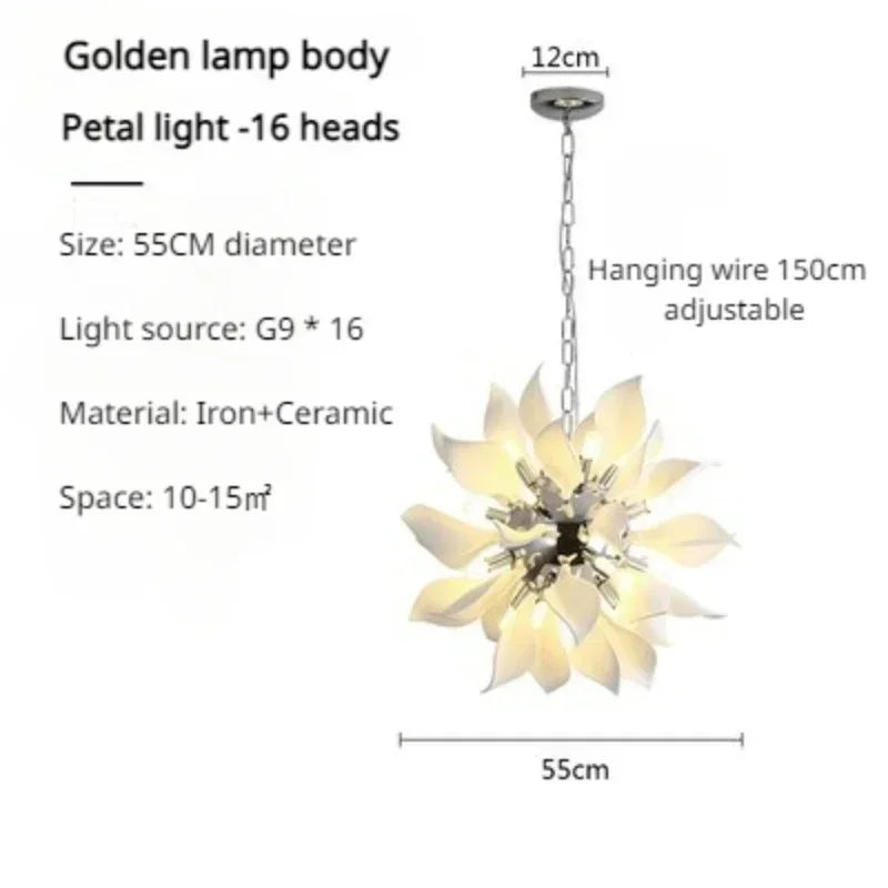 Modern ceramic chandelier with flower petals and led light - Gold D55cm / 3 couleurs