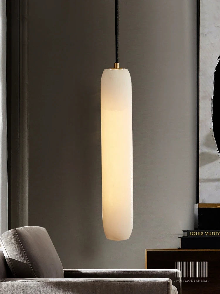 Modern chandelier in natural marble and minimalist copper for decoration - view 2