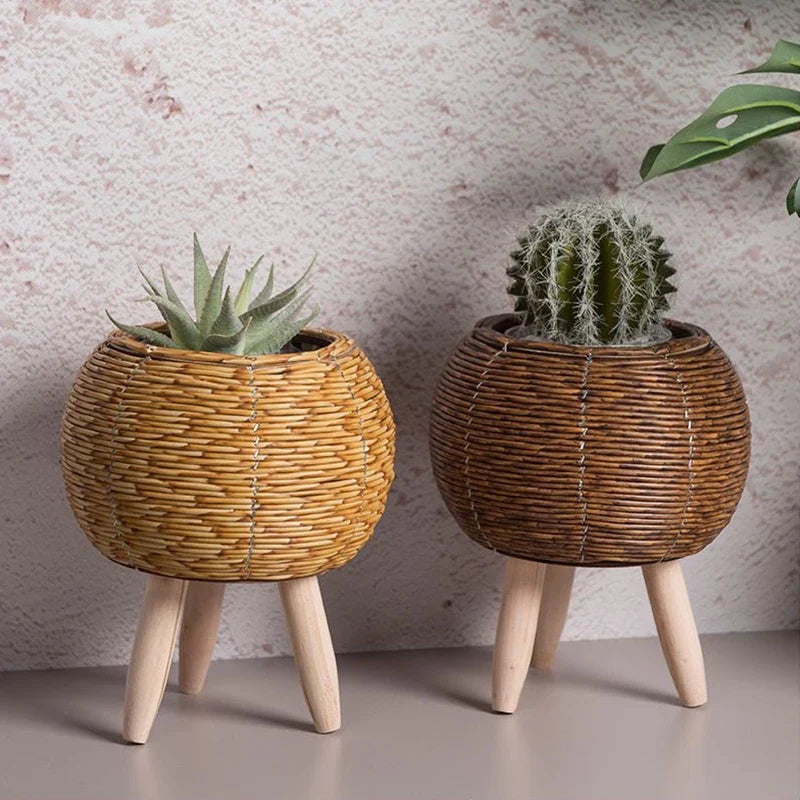 Nordic flower shelf in rattan imitation with removable feet - view 2