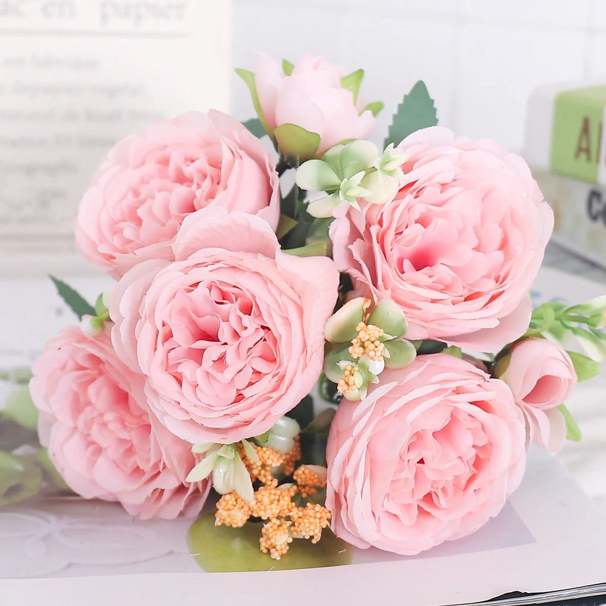 Artificial flowers silk peony hortensia decoration wedding bouquet - Light Pink