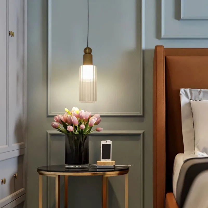 Modern pendant light in glass and copper with interchangeable cords - view 3