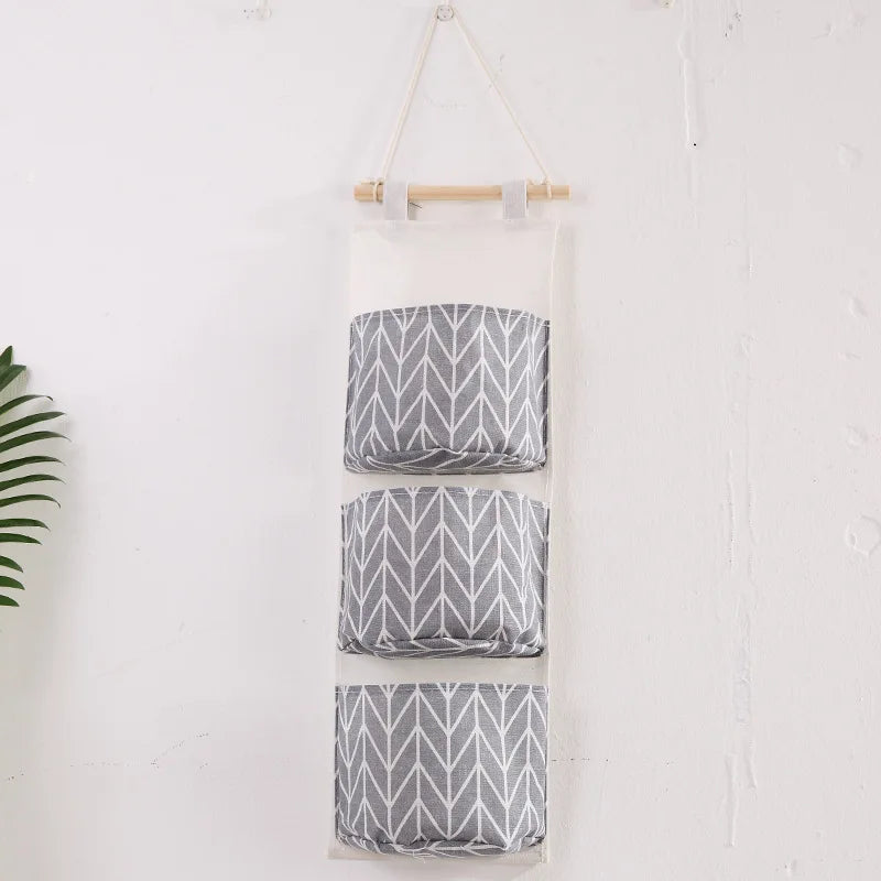 Storage bag suspended in cotton and linen three layers - Gray