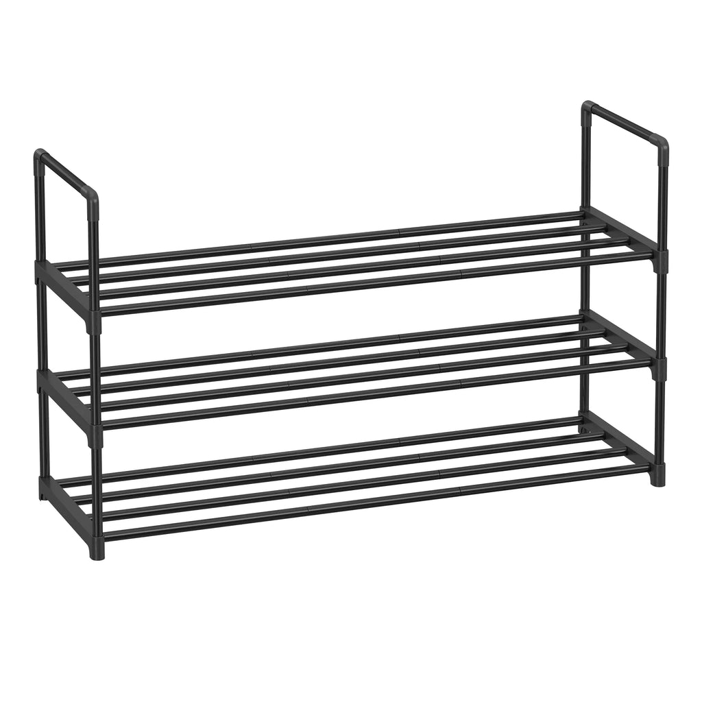 SONGMICS Shoe Rack 3 Tier, Metal Shoe Rack for 12-15 Pairs, Stackable, Hallway, Living Room, Bedroom, 30 x 92 x 55 cm - black