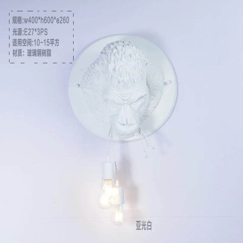 Modern wall sconce in resin design Art decorative vintage light - White Chimpanzee