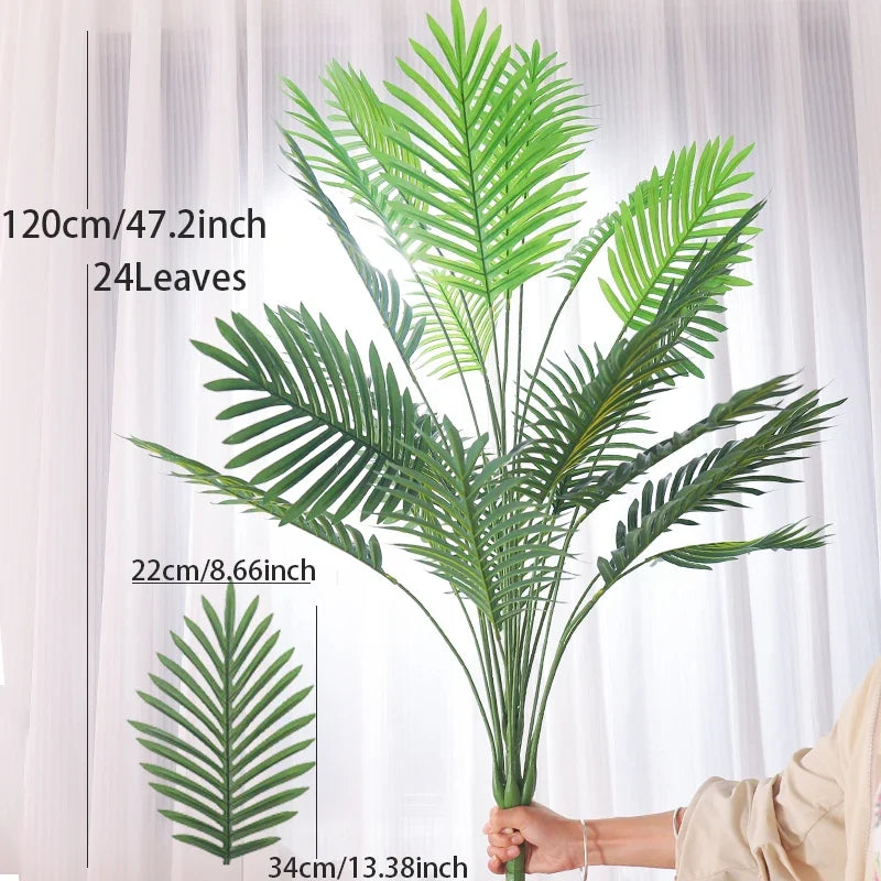 Artificial plastic palm with monstera leaves for garden - 120cm 24 Leaves