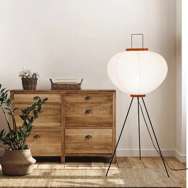 Japanese design floor lamp in rice paper with tripod - view 2
