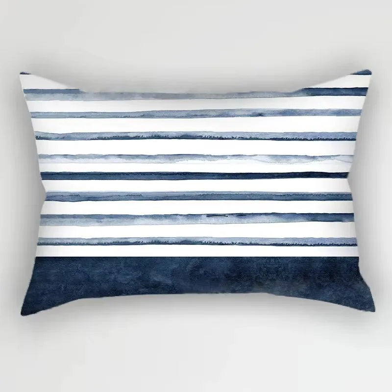 Rectangular pillowcase pattern flowers blue decorative leaves