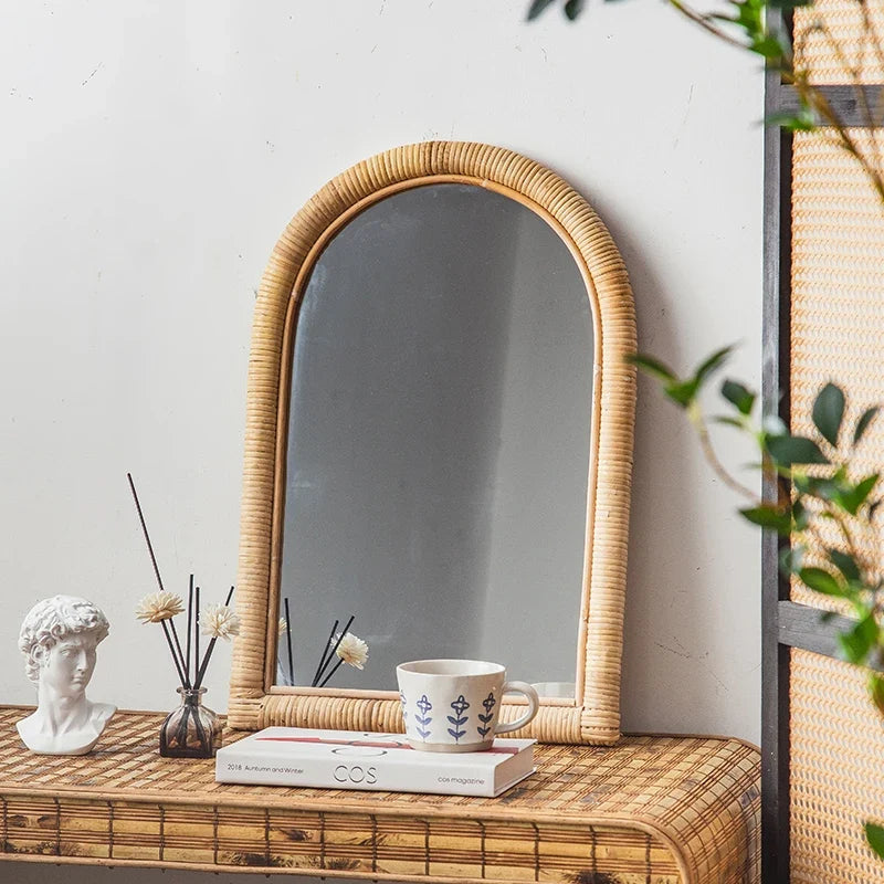 Full length mirror, floor mirror, girls' makeup, dressing, dressing, rattan net, Nordic fitting mirror, ins - view 3