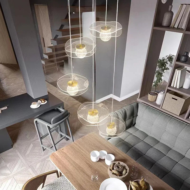 Modern pendant light in the shape of a customizable crystal lotus sheet - view 4