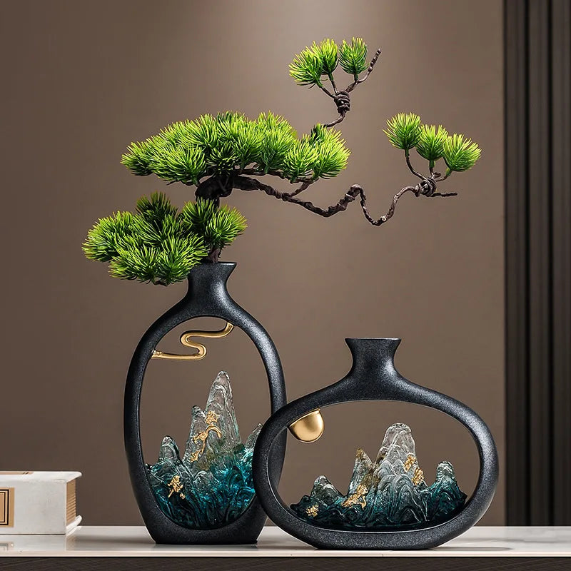 New Chinese welcome pine vase ornament, living room entrance TV cabinet, Bogu rack ornament, office housewarming gift