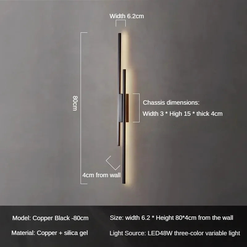 Copper wall sconce for modern and creative decoration - 2700-5500K / Black-80cm