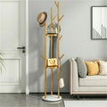 Marble Metal Coat Rack Freestanding with 3 Storage Shelves and 9 Hooks, Enterway Hall Tree for Hanging Coats, Jackets, Hats, Bag - Gold