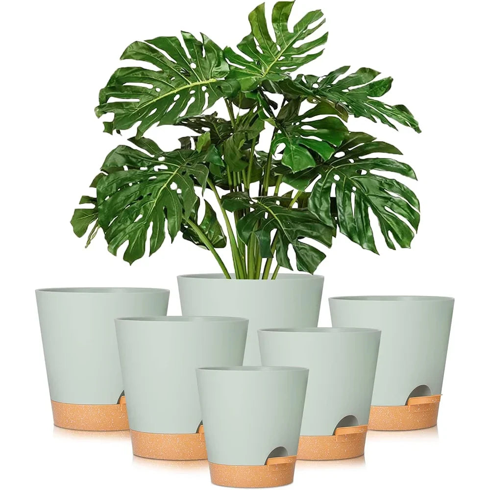 5-Pack 5-Inch Self-Watering Planters with Drainage Holes