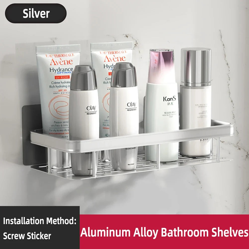 Wall corner shelf without piercing for shower and towels - Silver-B-1PCS